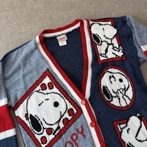 VTG Snoopy And Friends Cardigan Sweater Buttons Peanuts Love Dog Cartoon 90's M